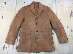 PIONEER WEAR - Vtg 1970s Brown Leather Western Blazer Jacket, Mens Medium 40 - Picture 1 of 12
