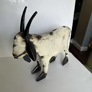 RECYCLED METAL GOAT MEXICAN FOLK ART SCULPTURE 16"  LONG X 14” TALL YARD DECOR - Picture 1 of 14
