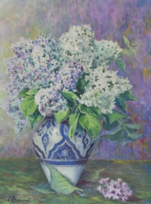 BOUQUET HORTENSIA Aquarelle fleurs par DUNAND vintage antique tableau peinture µ - Photo 1/4