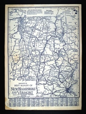1926 Clason Auto Road Map Vermont New Hampshire Burlington Concord Montpelier - Image 1 of 4