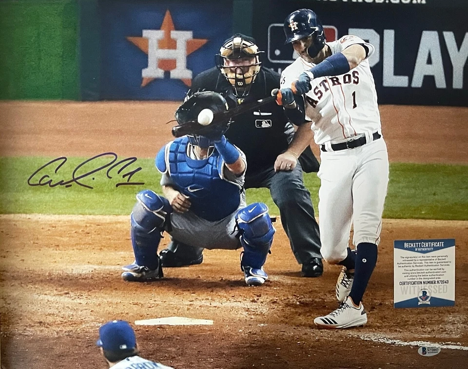 CARLOS CORREA SIGNED 16X20 HOUSTON ASTROS 2017 WORLD SERIES CHAMPS DODGERS JSA - Image 1 of 1