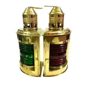Red Green Oil Lantern Maritime Brass Port Lantern and Star Board Oil Lamp Decor - Picture 1 of 10