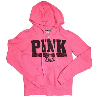 Victorias Secret ROSA Burbuja Goma Rosa Logo Cremallera Sudadera con Capucha Talla XS Sudadera Foto 1 de 4