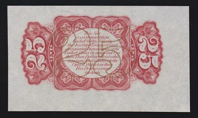 US 25c Fractional Currency Note FR 1291sp Specimen Wide Margin Back Ch CU - Image 1 of 2