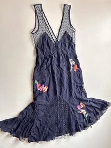 Jill Stuart Silk Lace Floral Blue Dress Size 4 Midi - Picture 1 of 10