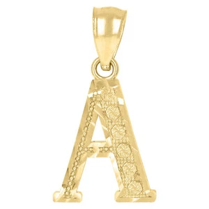 10k Yellow Gold Unisex Initial "A" Alphabet Diamond Cut Pendant Pure 0.8g Charm - Picture 1 of 1