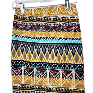 Damenrock Größe Medium Aztekenmuster Tribal-Druck Knie Bleistift bunt Moa elastische Taille - Bild 1 von 4