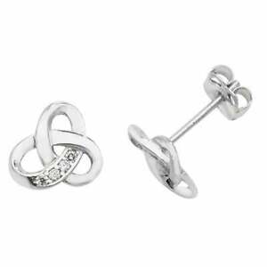 Fine Unique Knot Design Clear White Cubic Zirconia In 10K White Gold Earrings