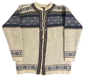 Vintage Squaw Valley Woll Strickjacke Pullover Fair Isle Strick blau creme, Gr. SM - Bild 1 von 3