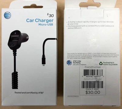 AT&T Car Charger USB Micro with Extra Port Black - Image 1 of 4