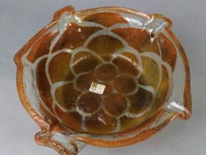 Vintage Lenoy Israel Mid Century Modern Schmelzglas Schale Original Etikett braun - Bild 1 von 5