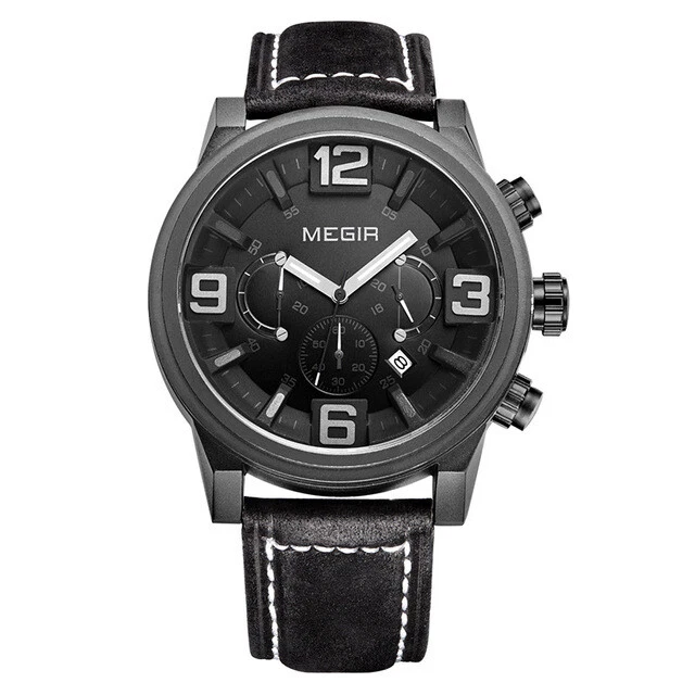 MEGIR Watches Luxury Sport Waterproof Leather Chronograph Quartz Mens Watch 2023