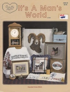 IT'S A MAN'S WORLD Cross-Stitch Pattern Book Cross My Heart CSB-40 Dad Golf Cars - Picture 1 of 2