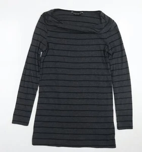 Dorothy Perkins Womens Grey Striped Cotton Tunic T-Shirt Size 14 Cowl Neck - Picture 1 of 10