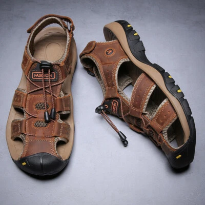 Men's Leather Sandals Closed Toe Beach Nonslip Summer Outdoor Sport Hiking Shoes - Image 1 of 4