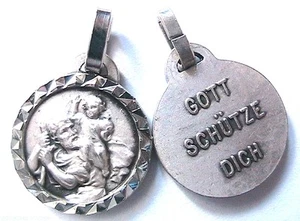 1940s SILVER PLATED RELIGIOUS CHARM~ST CHRISTOPHER~GOD PROTECT YOU~IN GERMAN-NEW - Bild 1 von 3