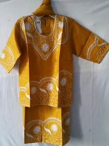 African Clothing Kids Girls Skirt Suit Mustard Silver size 05/06 30" around - Picture 1 of 2
