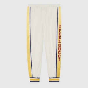 size L - Gucci Track Pants I Feel Gucci White Yellow Red Stripe - Picture 1 of 10