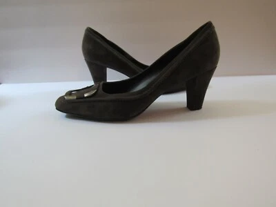 Liz Claiborne Women 8 Gray Leather Suede Heel Dress Shoes Square Toe Embellished - Image 1 of 4