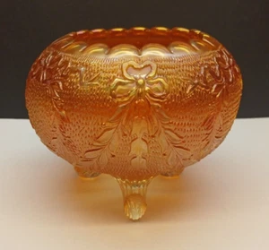 Antique Fenton 525 Garland Marigold 'Floral & Bows' 3-Toed Carnival Glass Bowl - Picture 1 of 6