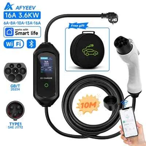 AFYEEV 3.6KW Portable Type1 SAE J1772 EV Charger EVSE EU Plug 16ft APP Control - Picture 1 of 15