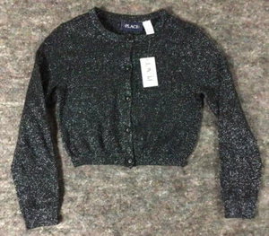 Girls Black Metallic Shimmer Button Up Cardigan Sweater Size 4 - Picture 1 of 9