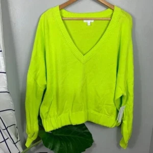Neu mit Etikett Abound Nordstrom weicher Pullover elastische Taille Neon Key limettengrün V-Ausschnitt Gr. XL - Bild 1 von 5