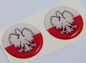 Poland Polish flag Round domed decal 2 emblem Car bike stickers 1.45" PAIR - Bild 1 von 2