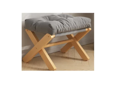NNEOBA Foldable Solid Wood Low Stool with Paste-Style Grey Seat Cushion - Image 1 of 4