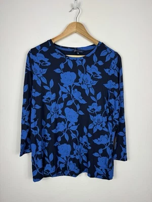 Crew Clothing Blue Floral Print Long Sleeve Top Navy Cotton Stretch UK 12 - Image 1 of 4