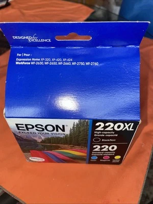 Epson T220XL-BCS 220XL and 220 Ink;  Black and Cyan/Magenta/Yellow -Best By 3/24 - Image 1 of 4