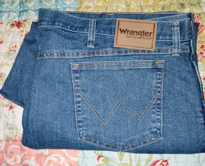 Wrangler Flex Denim Relax Stretch Blue Jean Medium Wash Fit Over Boots Men 48x28 - Image 1 of 4