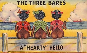 Postal de colección: The Three Bares, Children, A 'Hearty' Hello, lino años 40 - Imagen 1 de 2