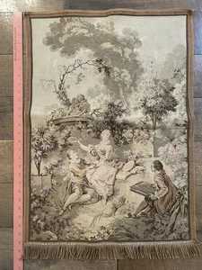 Vintage Woven French  Tapestry Fabric Panel Country Scene France 20x29 - Picture 1 of 5