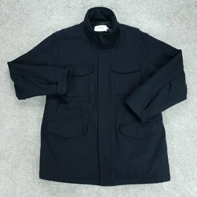 Abrigo J Crew para hombre mediano negro mezcla de lana utilitario chaqueta de campo abrigo con capucha Foto 1 de 4