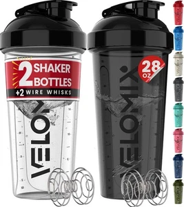 -2 Pack- 28 oz Protein Shaker Bottles for Protein Mixes - 2x Wire Whisk | Lea... - Picture 1 of 8