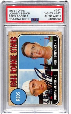 1968 Topps Johnny Bench No247 Reds дебютанты PSA 4 MC с автографом  - Изображение 1 из 2