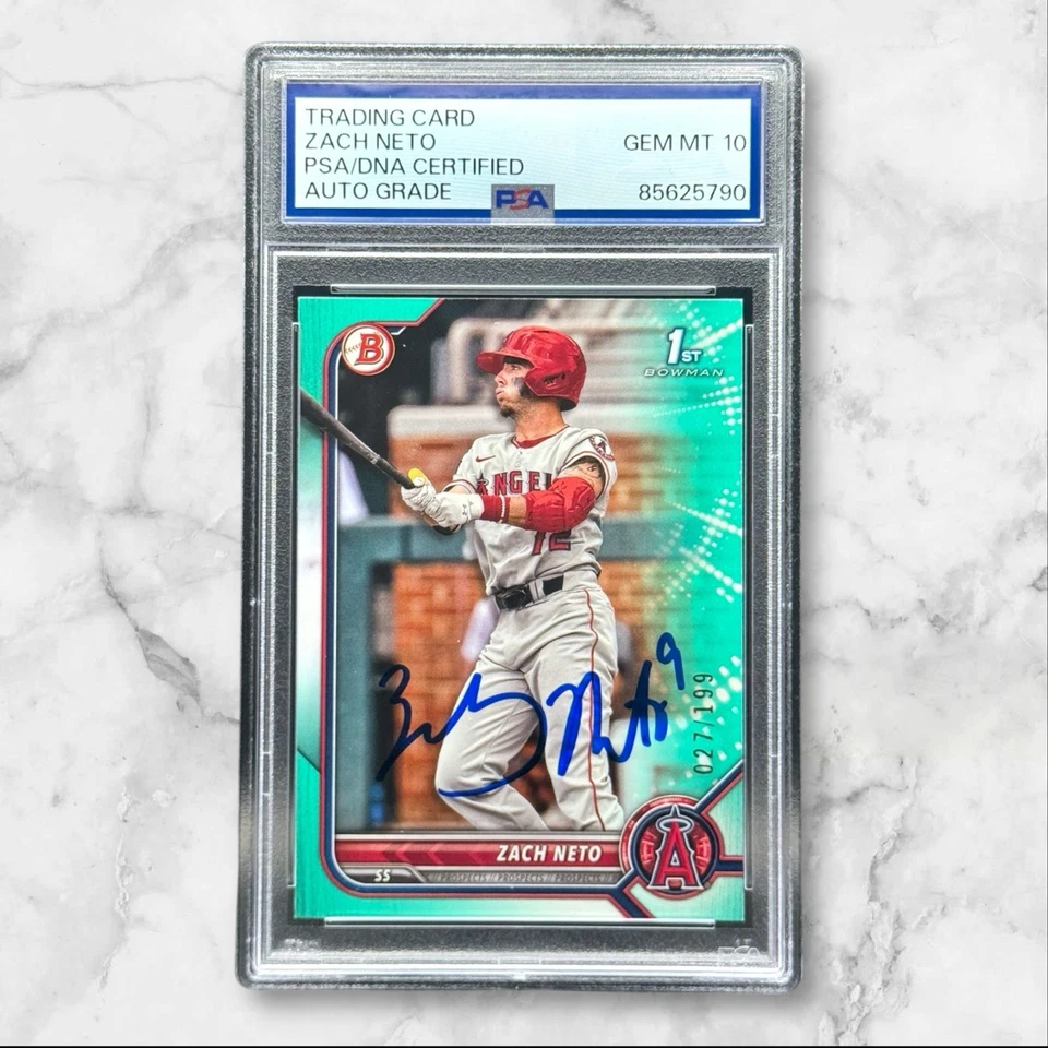 Zach Neto Signed 2022 1st Bowman Aqua #/199 PSA 10 AUTO  - Image 1 of 1