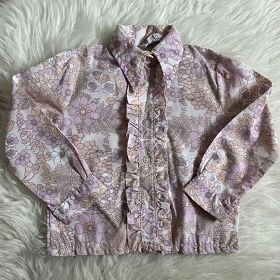 Vintage Cuckoo Blouse Age 3-4 Years Pink Purple Ruche Frill Floral Hippy Shirt - Image 1 of 4