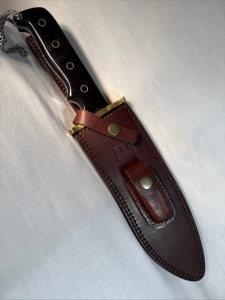 P &C Customs 14 3/4”  Damascus Steel Fighting Knife W/ Sheath Peter Lugo Miami - Image 1 of 4