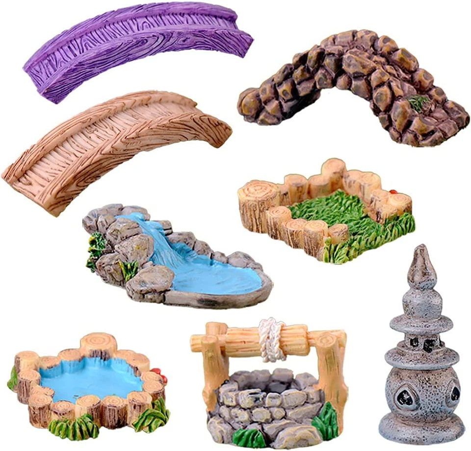 8 Pcs Mini Lighthouse Water Well Bridge Figurines Miniature Gardening Pool Lawn  - image 1 of 4