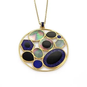 Ippolita Rock Candy Mother of Pearl Onyx Lapis 18k Gold Round Pendant Chain - Picture 1 of 5