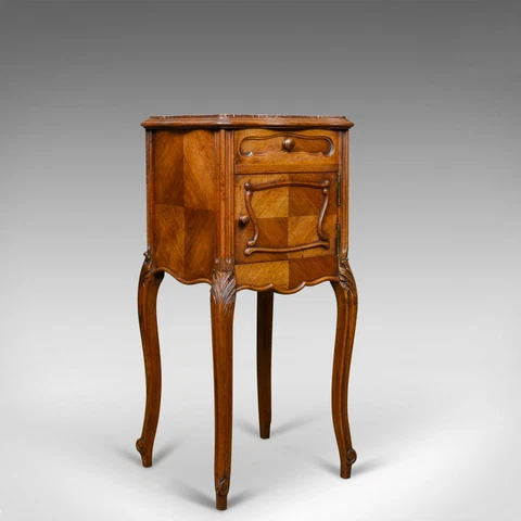 Antique French Bedside Cabinet, Edwardian, Walnut, Marble, Pot Cupboard, c.1910 Cover