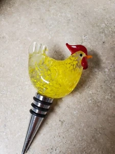 Wine Bottle Stopper Yellow Chicken Glass Stainless Steel w/Rubber Seal 5" T - Picture 1 of 3