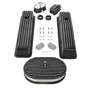 For SBC Chevy 350 400 58-86 Finned Tall Valve Cover & 12" Air Cleaner & Breather - Bild 1 von 12