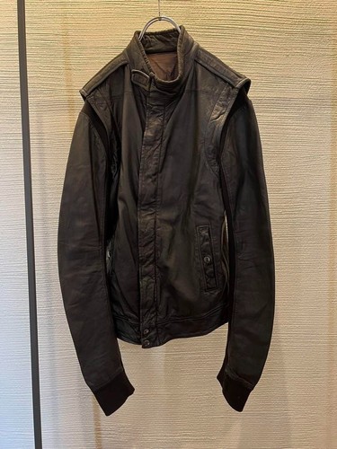 Giacca di pelle a strati Rick Owens RU3772 taglia XS pelle di agnello nera etichetta giapponese