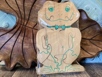 Vintage Wooden Children Puzzles Frog Jigsaw  New In Package Thick Wood Groggy To - Image 1 of 4