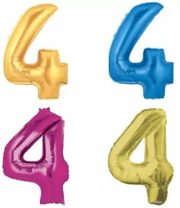 40" or 34" Number 4 Four Foil Mylar Happy 4th Birthday Party Balloon Decorations - Picture 1 of 7