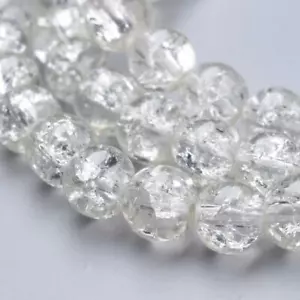 50 Crackle Glass Beads 8mm Clear Veined Bulk Jewelry Supplies Set  - Picture 1 of 2