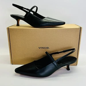 Vince Venice Slingback Kitten Heel Size 7.5M Black Leather Pointed Toe Pump - Picture 1 of 21